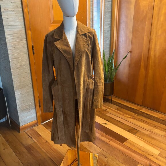 Express Brown Suede Trench Coat - Picture 2 of 6
